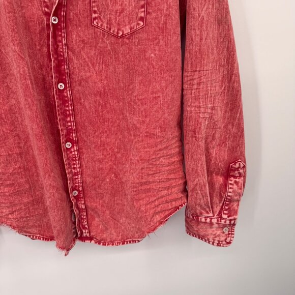 Frank & Eileen orange distressed denim shirt Long Sleeve Size Large womens - Picture 7 of 13